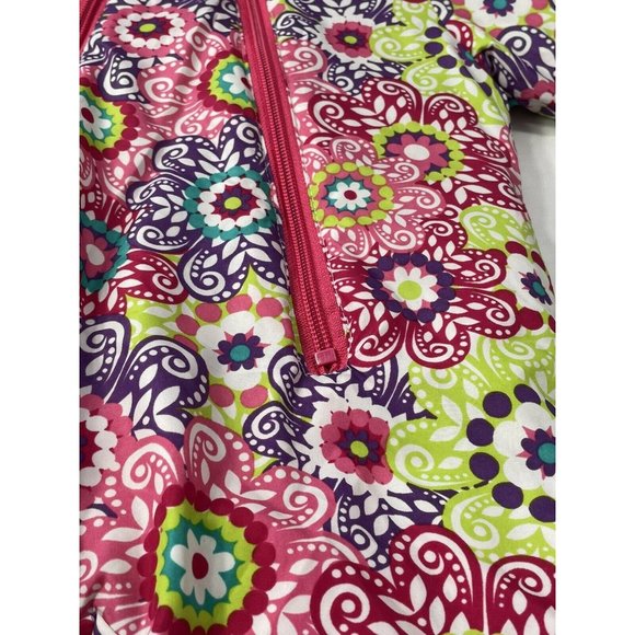 Baby Snowsuit 3-6 months Pink Floral Geometric Bunting w Feet, Warm  EUC - Picture 2 of 8